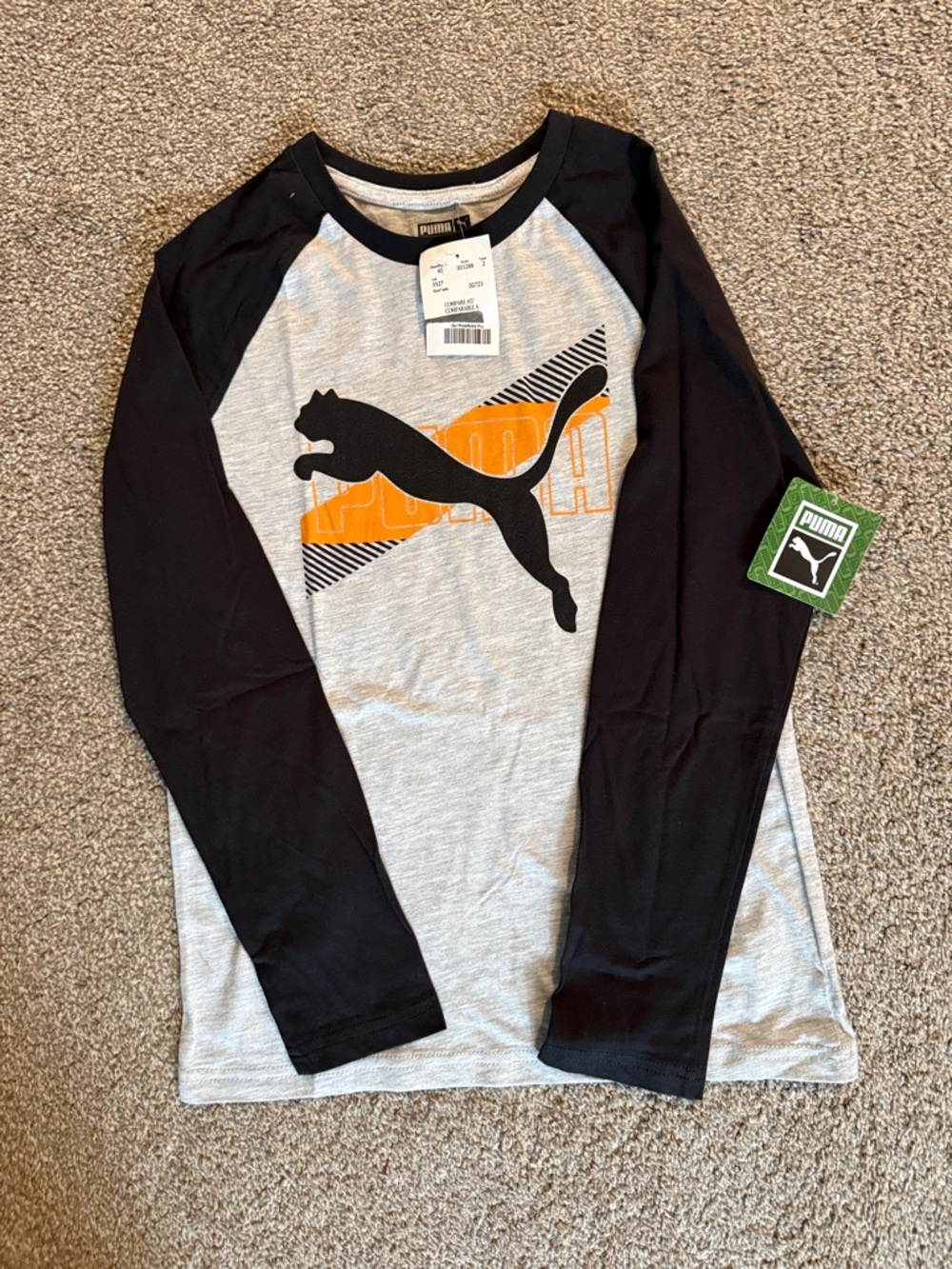 Kid’s Puma Black & Heather Gray Long Sleeve Tee with Orange Logo